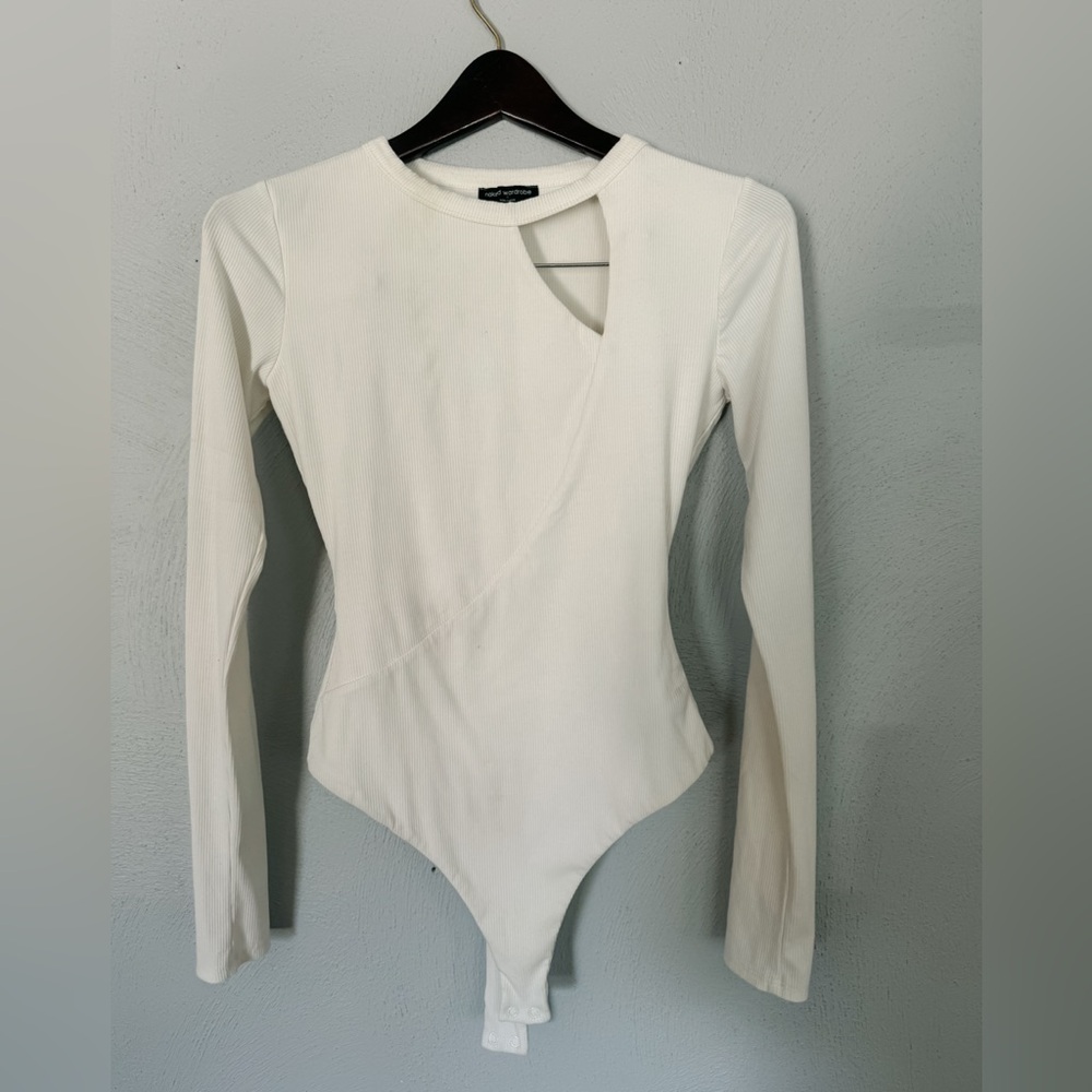 Cream Long-Sleeve Bodysuit | Size L | Cut-Out Detail | Naked Wardrobe